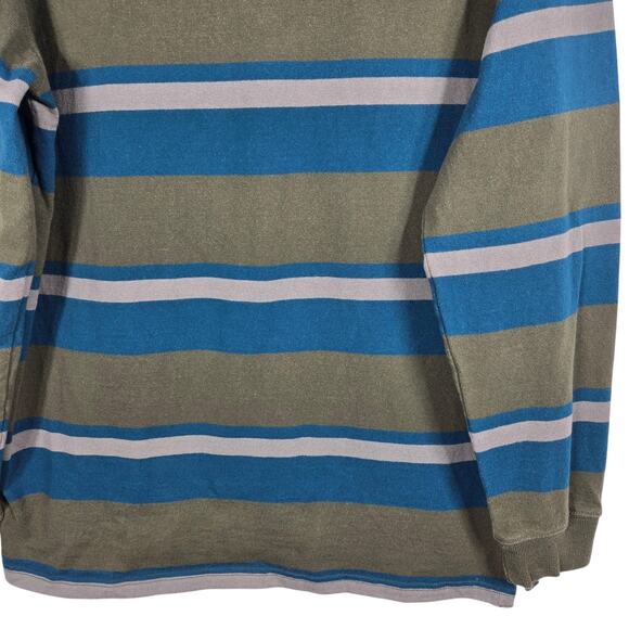 L.L. Bean Rugby Shirt Men M Blue Tan Stripe Heavyweight Cotton Vintage Style - Picture 10 of 12